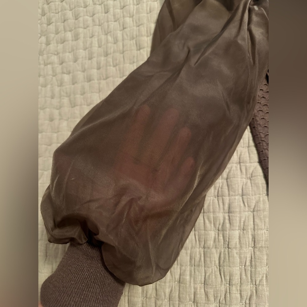 Anthropologie Chocolate Brown Puff‎ Tulle Sleeve Sweater - Picture 5 of 10